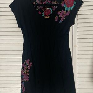 Johnny Was JWLA Floral Embroidered Black Dress